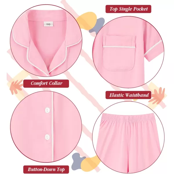 SWOMOG Unisex Kids 3pcs Pajama Set Soft Modal Button Down Sleepwear for Boys Girls Lounge SetsPink