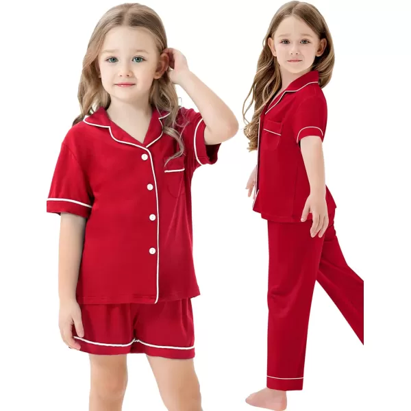 SWOMOG Unisex Kids 3pcs Pajama Set Soft Modal Button Down Sleepwear for Boys Girls Lounge SetsRed