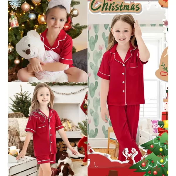 SWOMOG Unisex Kids 3pcs Pajama Set Soft Modal Button Down Sleepwear for Boys Girls Lounge SetsRed