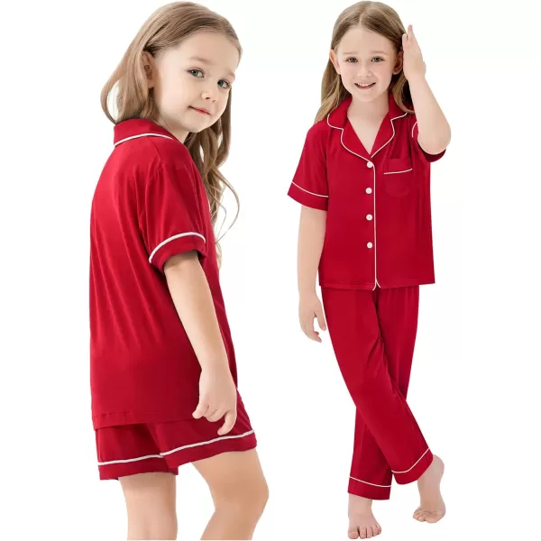 SWOMOG Unisex Kids 3pcs Pajama Set Soft Modal Button Down Sleepwear for Boys Girls Lounge SetsRed