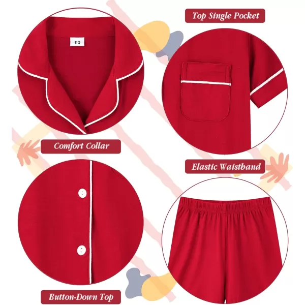 SWOMOG Unisex Kids 3pcs Pajama Set Soft Modal Button Down Sleepwear for Boys Girls Lounge SetsRed