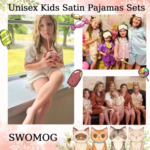 SWOMOG Unisex Kids Silk Satin Pajamas Sets Girls Boys Pjs Set ButtonDown Sleepwear Short Sleeve Nightwear 2 Piece Lounge SetChampagne