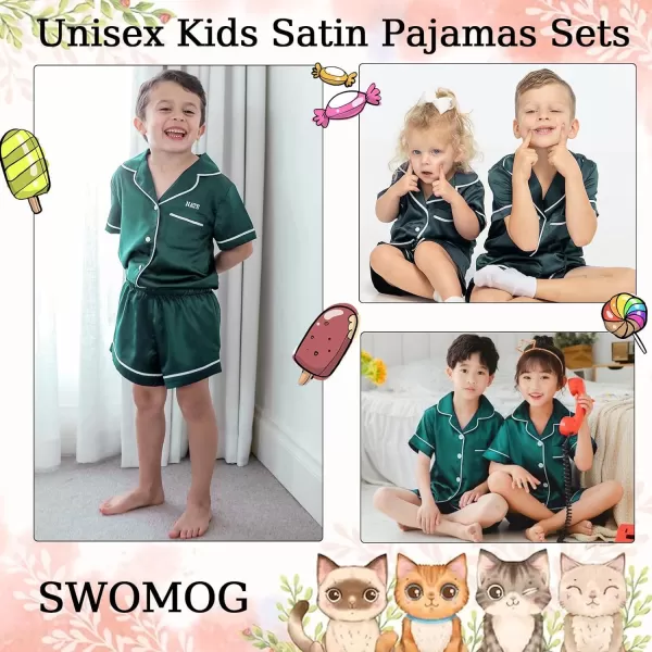 SWOMOG Unisex Kids Silk Satin Pajamas Sets Girls Boys Pjs Set ButtonDown Sleepwear Short Sleeve Nightwear 2 Piece Lounge SetDeep Green