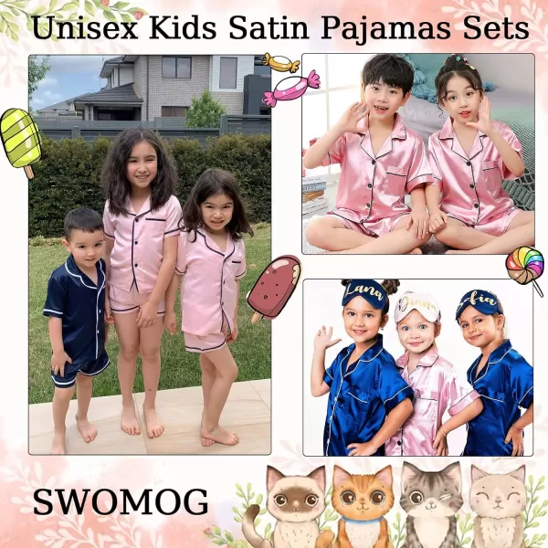 SWOMOG Unisex Kids Silk Satin Pajamas Sets Girls Boys Pjs Set ButtonDown Sleepwear Short Sleeve Nightwear 2 Piece Lounge SetPink