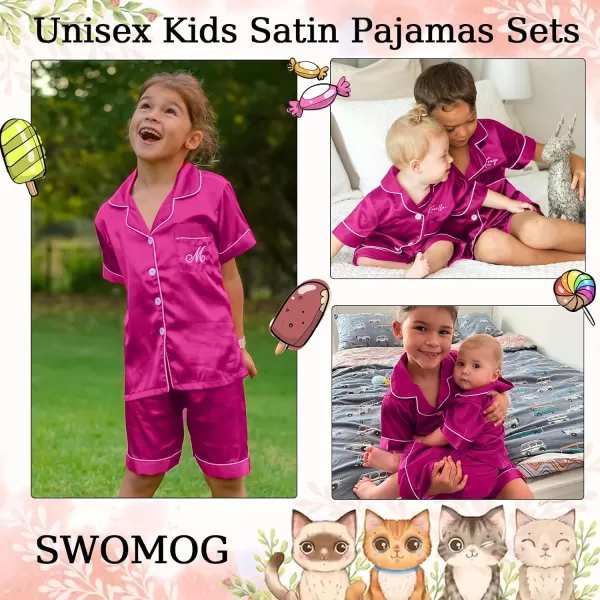 SWOMOG Unisex Kids Silk Satin Pajamas Sets Girls Boys Pjs Set ButtonDown Sleepwear Short Sleeve Nightwear 2 Piece Lounge SetRose