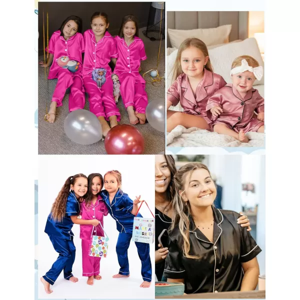 SWOMOG Unisex Satin Pajamas Set 3Pcs Kid Girls Boy Silk Pjs Set with 2 Pockets Short Sleeve Cute Button Down Sleepwear 4T13TMisty Rose