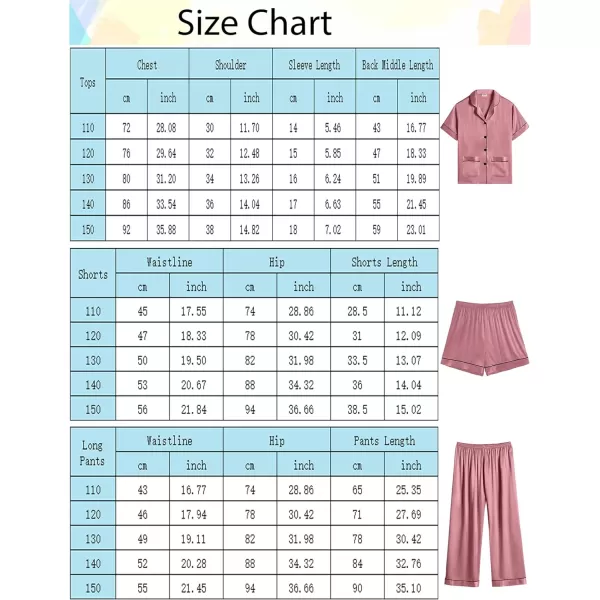 SWOMOG Unisex Satin Pajamas Set 3Pcs Kid Girls Boy Silk Pjs Set with 2 Pockets Short Sleeve Cute Button Down Sleepwear 4T13TMisty Rose