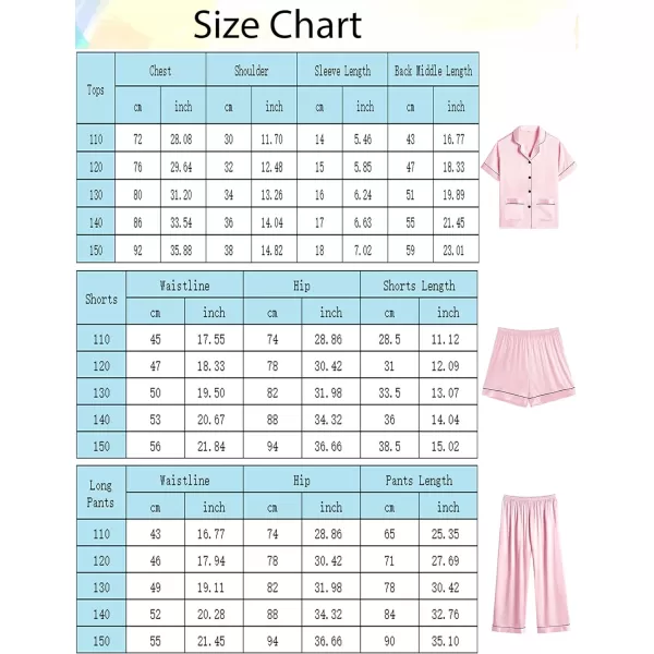 SWOMOG Unisex Satin Pajamas Set 3Pcs Kid Girls Boy Silk Pjs Set with 2 Pockets Short Sleeve Cute Button Down Sleepwear 4T13TPink