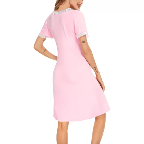 SWOMOG Women 3 in 1 DeliveryLaborNursing Nightgown Short Sleeve Pleated Maternity Sleepwear for Breastfeeding0pink