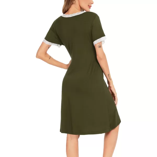 SWOMOG Women 3 in 1 DeliveryLaborNursing Nightgown Short Sleeve Pleated Maternity Sleepwear for BreastfeedingArmy Green