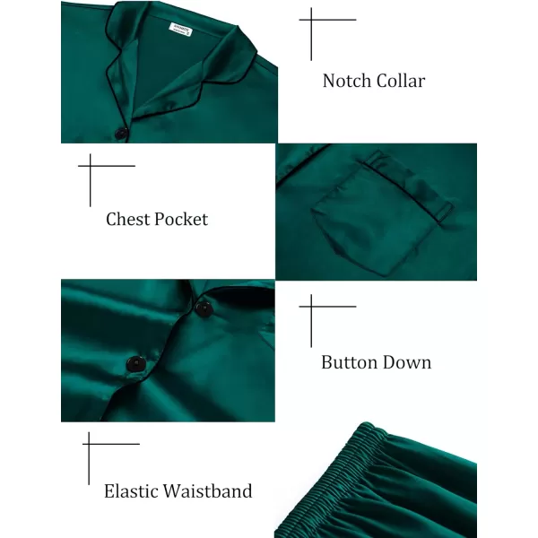 SWOMOG Women 4 Pcs Silk Satin Pajamas Set Button Down Sleepwear Loungewear Pj SetsDeep Green