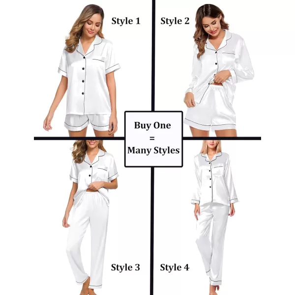 SWOMOG Women 4 Pcs Silk Satin Pajamas Set Button Down Sleepwear Loungewear Pj SetsWhite