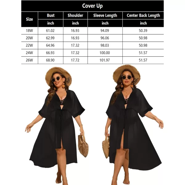 SWOMOG Women Cover Ups Plus Size Swimsuit Chiffon Kimono Long Cardigan Open Front Bathing Suit Summer Flowy Bikini BeachwearBlack