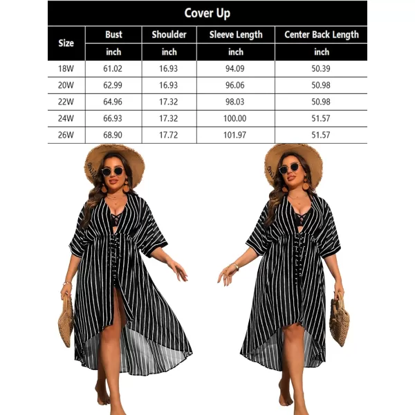 SWOMOG Women Cover Ups Plus Size Swimsuit Chiffon Kimono Long Cardigan Open Front Bathing Suit Summer Flowy Bikini BeachwearBlack Stripe