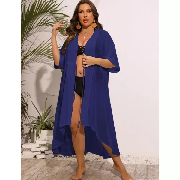 SWOMOG Women Cover Ups Plus Size Swimsuit Chiffon Kimono Long Cardigan Open Front Bathing Suit Summer Flowy Bikini BeachwearNavy Blue