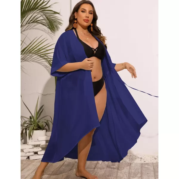 SWOMOG Women Cover Ups Plus Size Swimsuit Chiffon Kimono Long Cardigan Open Front Bathing Suit Summer Flowy Bikini BeachwearNavy Blue