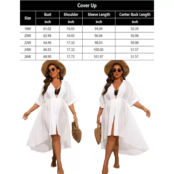 SWOMOG Women Cover Ups Plus Size Swimsuit Chiffon Kimono Long Cardigan Open Front Bathing Suit Summer Flowy Bikini BeachwearWhite