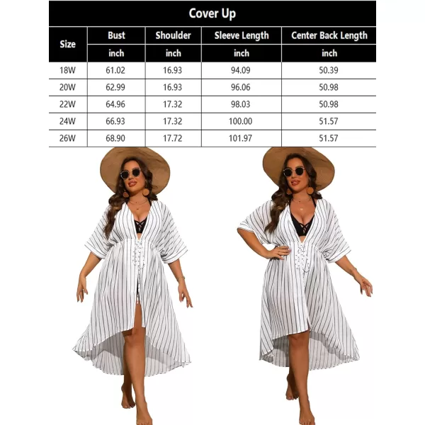 SWOMOG Women Cover Ups Plus Size Swimsuit Chiffon Kimono Long Cardigan Open Front Bathing Suit Summer Flowy Bikini BeachwearWhite Stripe