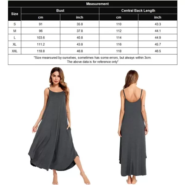 SWOMOG Women Long Nightgown Pajama Dress Soft Strap Nightdress Summer Sleeveless Nightshirt Lounge Dress with PocketsDeep Grey