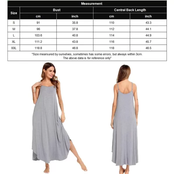 SWOMOG Women Long Nightgown Pajama Dress Soft Strap Nightdress Summer Sleeveless Nightshirt Lounge Dress with PocketsGrey