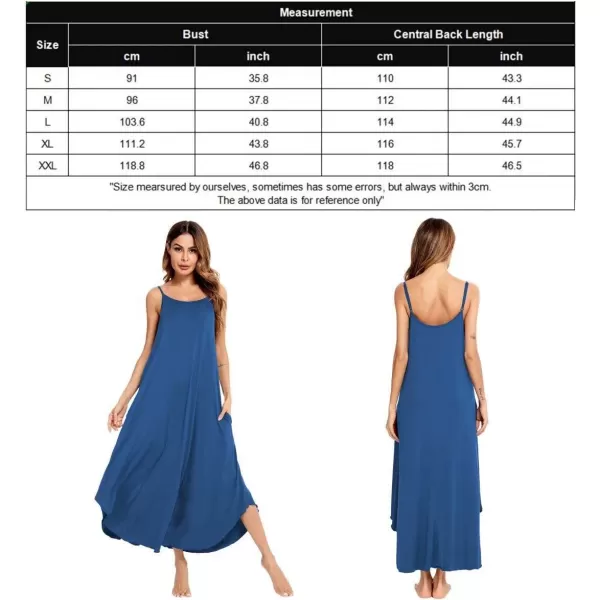 SWOMOG Women Long Nightgown Pajama Dress Soft Strap Nightdress Summer Sleeveless Nightshirt Lounge Dress with PocketsNavy