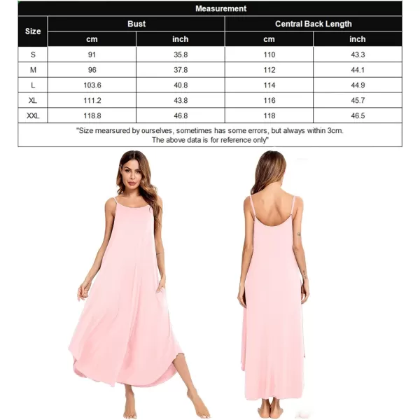 SWOMOG Women Long Nightgown Pajama Dress Soft Strap Nightdress Summer Sleeveless Nightshirt Lounge Dress with PocketsPink