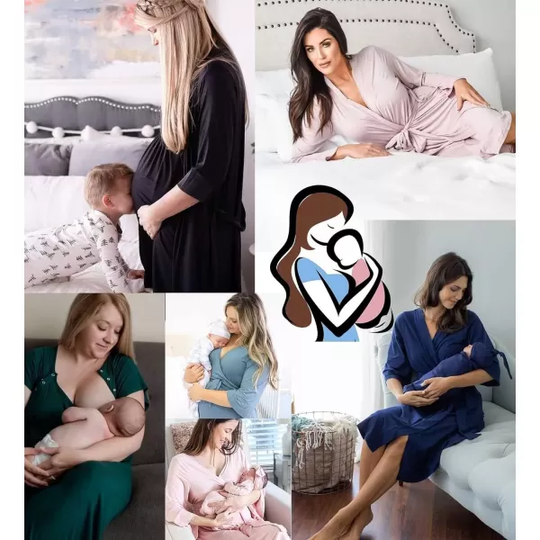 SWOMOG Women Maternity Nursing Robe Set Labor and Delivery Gown Breastfeeding Nightgown Postpartum Robe Sets for HospitalAgrey