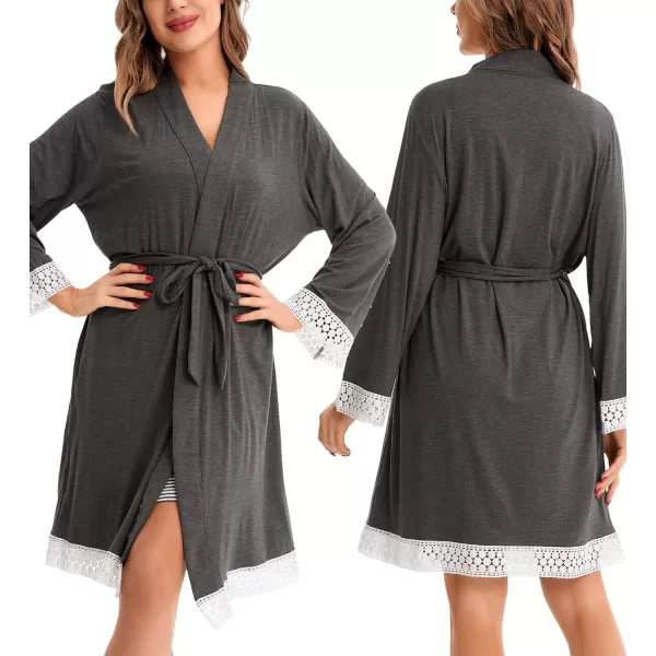 SWOMOG Women Maternity Nursing Robe Set Labor and Delivery Gown Breastfeeding Nightgown Postpartum Robe Sets for HospitalStripeddark Grey