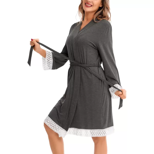 SWOMOG Women Maternity Nursing Robe Set Labor and Delivery Gown Breastfeeding Nightgown Postpartum Robe Sets for HospitalStripedgrey