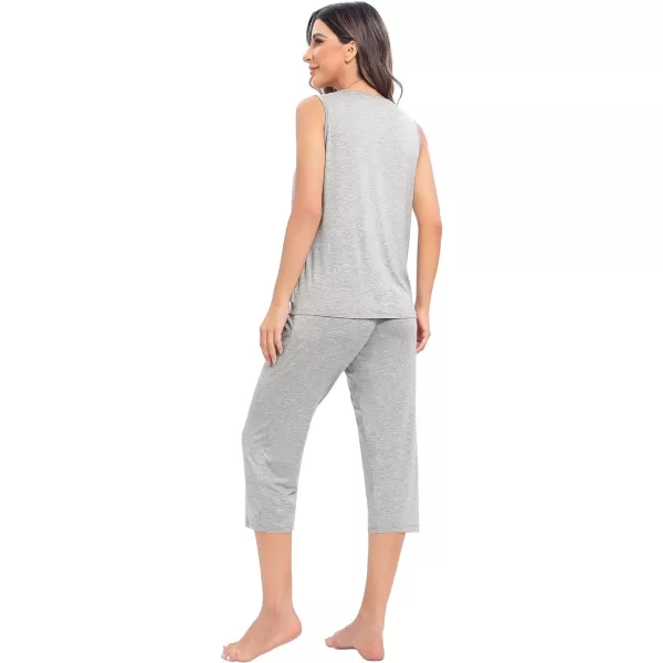 SWOMOG Women Maternity Pajama Set Nursing Pjs Double Layer Sleeveless Top Capri Pregnancy Set Breastfeeding Pjs with PocketsGrey