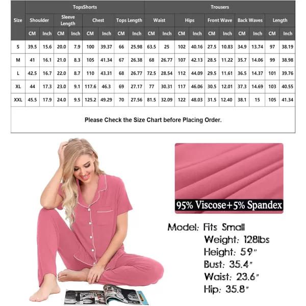 SWOMOG Women Pajama Sets TwoPiece Nightwear Short Sleeve Sleepwear Button Down Pj Lounge Sets with Long PantsCoral