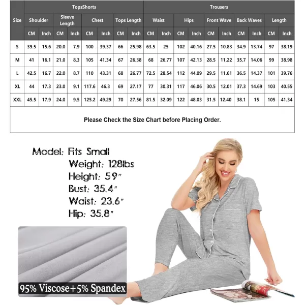 SWOMOG Women Pajama Sets TwoPiece Nightwear Short Sleeve Sleepwear Button Down Pj Lounge Sets with Long PantsGray