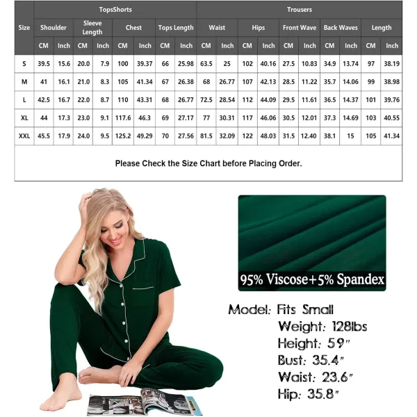 SWOMOG Women Pajama Sets TwoPiece Nightwear Short Sleeve Sleepwear Button Down Pj Lounge Sets with Long PantsGreen