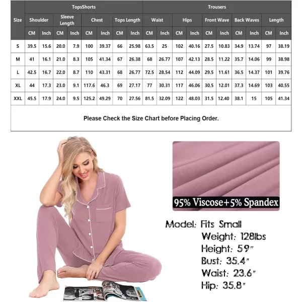 SWOMOG Women Pajama Sets TwoPiece Nightwear Short Sleeve Sleepwear Button Down Pj Lounge Sets with Long PantsTaro Purple