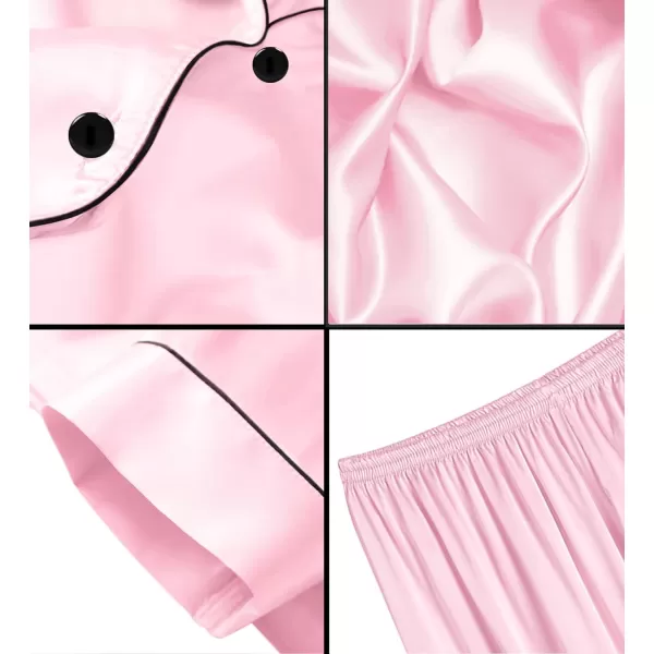 SWOMOG Women Plus Size Pajama Set Button Down Pjs 3pcs Silk Satin Sleepwear Loose Shorts Sleeve Loungewear 18W26WPink