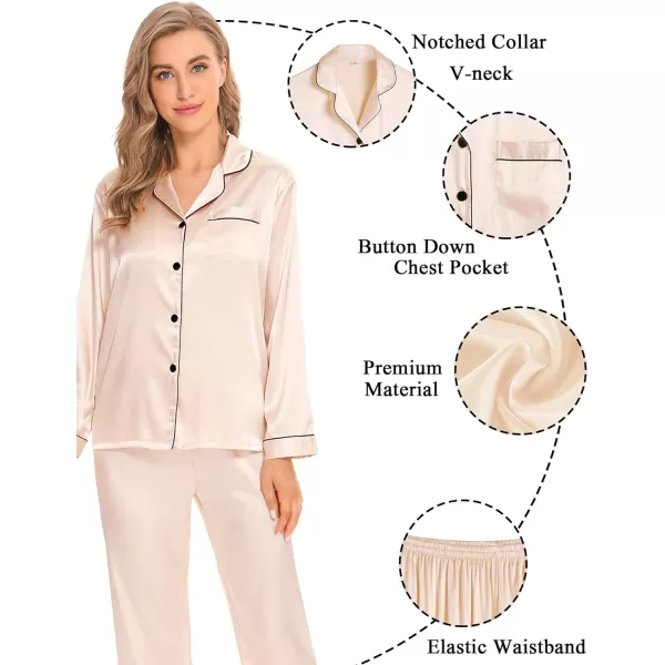 SWOMOG Women Satin Pajamas 4pcs Pajama Set Sexy Cami Shorts Set and Button Down Long Sleeve Pjs Loungewear SleepwearChampagne