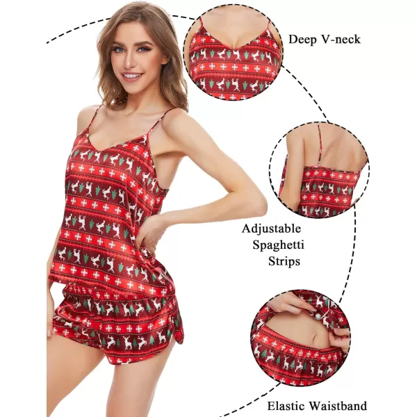 SWOMOG Women Satin Pajamas 4pcs Pajama Set Sexy Cami Shorts Set and Button Down Long Sleeve Pjs Loungewear SleepwearElksnowtree