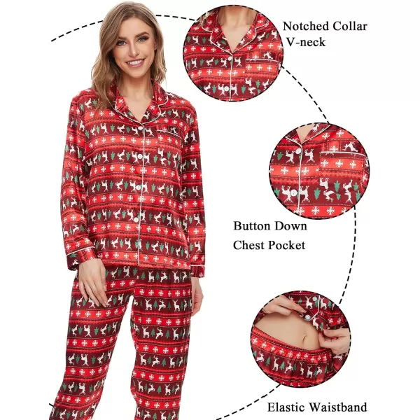 SWOMOG Women Satin Pajamas 4pcs Pajama Set Sexy Cami Shorts Set and Button Down Long Sleeve Pjs Loungewear SleepwearElksnowtree