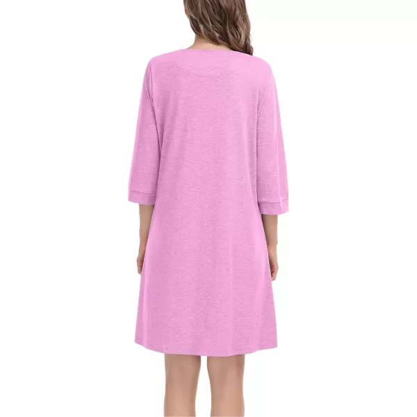 SWOMOG Women Zip Up Robe 34 Sleeve Housecoat Soft Cotton Zipper Front Nightgown Loungewear with PocketsFlesh Pink