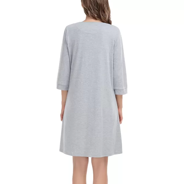 SWOMOG Women Zip Up Robe 34 Sleeve Housecoat Soft Cotton Zipper Front Nightgown Loungewear with PocketsGrey