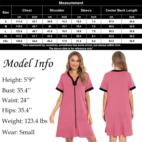 SWOMOG Women Zipper Front House Coat Short Sleeves Robe Zip up Bathrobes Short Nightgown with PocketsCoral