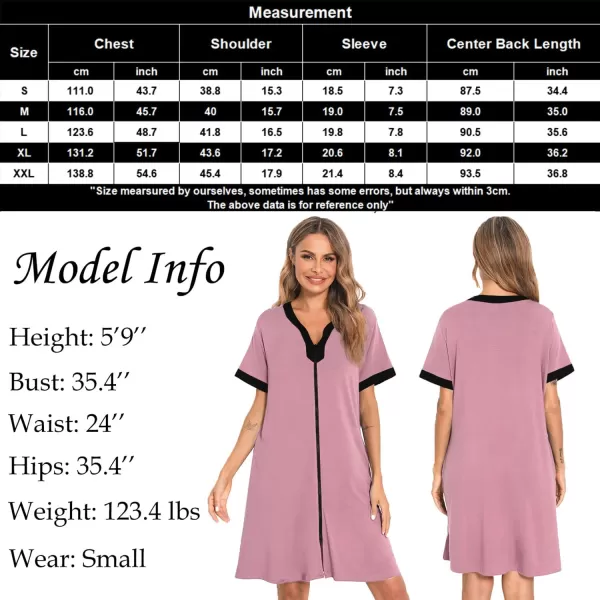 SWOMOG Women Zipper Front House Coat Short Sleeves Robe Zip up Bathrobes Short Nightgown with PocketsTaro Purple