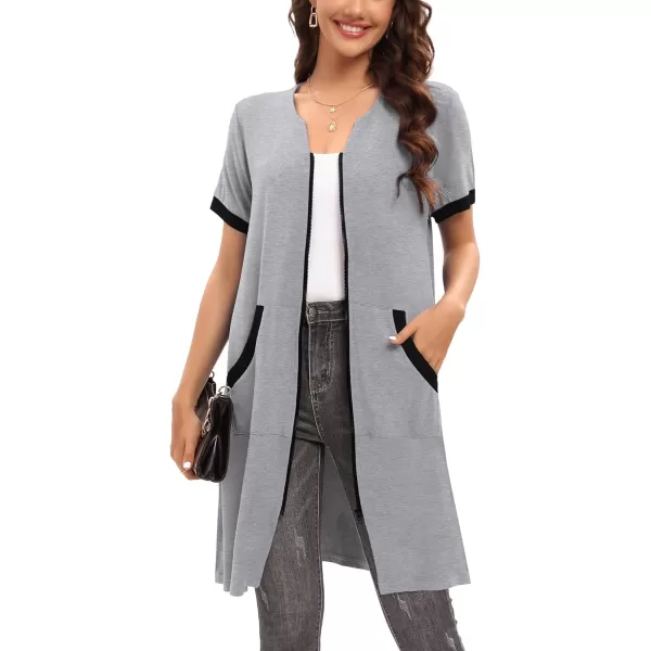 SWOMOG Women Zipper Up Robe Short Sleeves Nightgown Zip Front Housecoat Soft Bathrobe with PocketsGrey