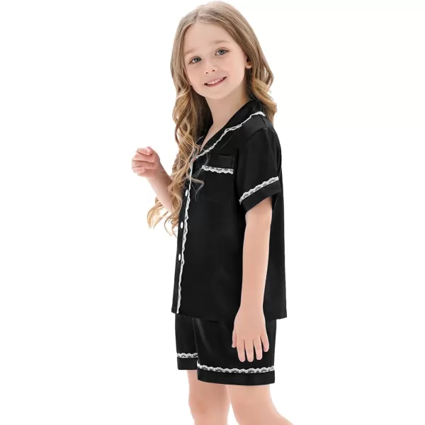 SWOMOG Women amp Girls Silk Satin Pajamas Set 2 Pcs Lace Pjs Button Down Sleepwear Nightwear Gifts for KidMom Mothers DayKids Black