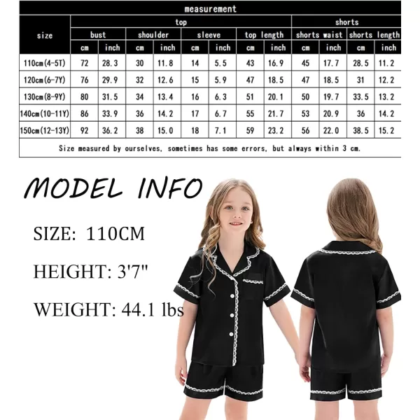 SWOMOG Women amp Girls Silk Satin Pajamas Set 2 Pcs Lace Pjs Button Down Sleepwear Nightwear Gifts for KidMom Mothers DayKids Black