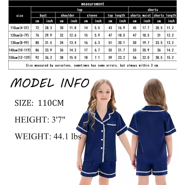 SWOMOG Women amp Girls Silk Satin Pajamas Set 2 Pcs Lace Pjs Button Down Sleepwear Nightwear Gifts for KidMom Mothers DayKids Navy Blue