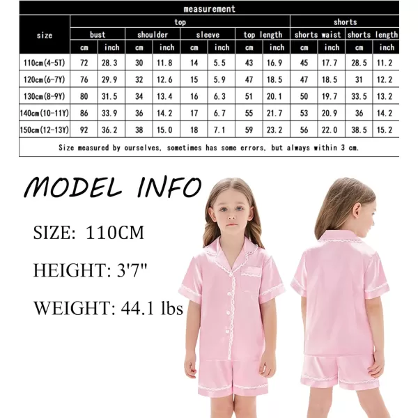 SWOMOG Women amp Girls Silk Satin Pajamas Set 2 Pcs Lace Pjs Button Down Sleepwear Nightwear Gifts for KidMom Mothers DayKids Pink