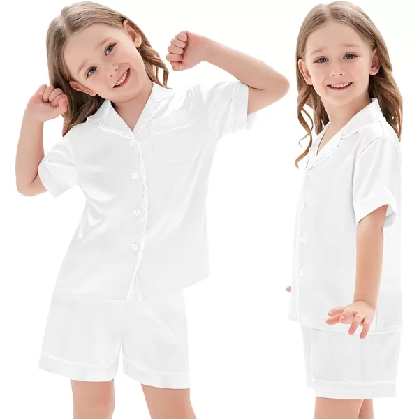 SWOMOG Women amp Girls Silk Satin Pajamas Set 2 Pcs Lace Pjs Button Down Sleepwear Nightwear Gifts for KidMom Mothers DayKids White