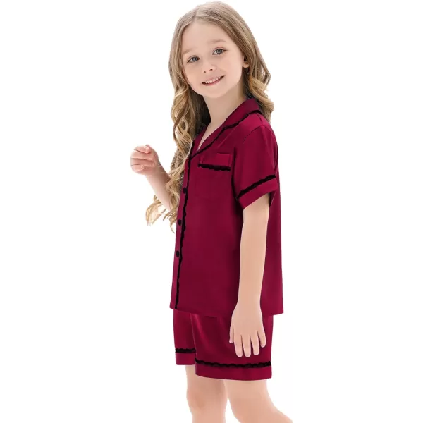 SWOMOG Women amp Girls Silk Satin Pajamas Set 2 Pcs Lace Pjs Button Down Sleepwear Nightwear Gifts for KidMom Mothers DayKids Wine Red