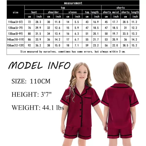 SWOMOG Women amp Girls Silk Satin Pajamas Set 2 Pcs Lace Pjs Button Down Sleepwear Nightwear Gifts for KidMom Mothers DayKids Wine Red